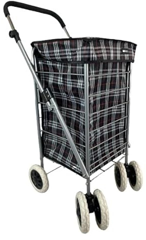 4-6 Wheel Shopping Cart Trolley Folding Mobility Travel Premium 60L Bag Case (tartton black, 6 wheel)