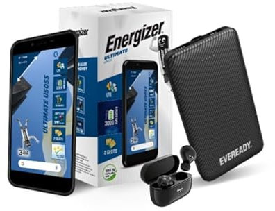 Energizer MégaPack Smartphone + Écouteurs + Powerbank 10000 mAh | Smartphone Ultimate U505S - Double SIM - Noir - Débloqué + écouteurs sans Fils True Wireless TWS40 + Powerbank 10000 mAh