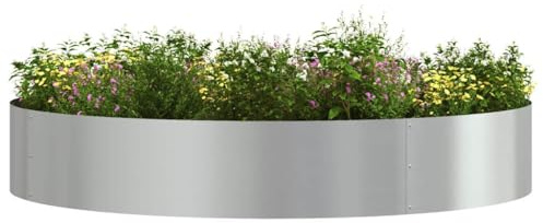 vidaXL Pflanzenring Silber 120 x 120 x 20 cm Verzinkter Stahl, Runder Stahlpflanzer, modernes Outdoor-Dekor, skulpturaler Gartenrahmen, minimalistischer Ring, Zeitloses Design