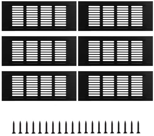 MUXHEL 6PCS Black Air Vent Covers for Walls 80x200mm Kitchen Plinth Vent Metal Ventilation Grill Aluminum Alloy Radiator Grill Air Vents for Interior Walls, Door, Wardrobe, Radiator, Cupboard