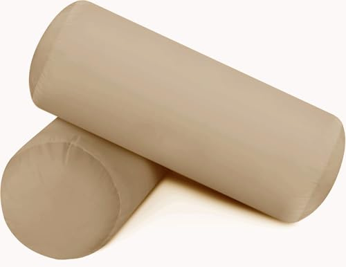SAHARBEDDINGS 2 PC Cervical Neck Roll Pillow Cover with Cotton Bolster Pillowcases for Cylindrical Cushion Round Neck Pillowcase Zipper Closer (Taupe, 20x6 Roll Pillow Set of 2)