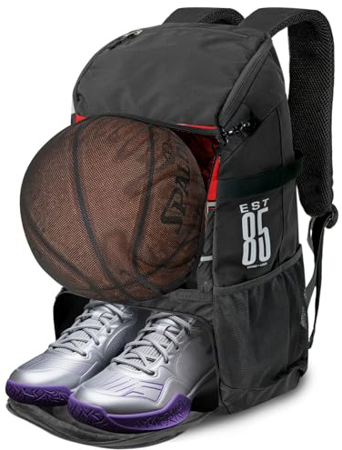 KINGSLONG Basketball Rucksack Fussball Bag: Große Kapazität Softball Tasche | mit Schuhfach und Zaunhaken leichte Volleyball Softball Ausrüstung für Helme Hüte Schuhe für Jungen Herren Rot und schwarz