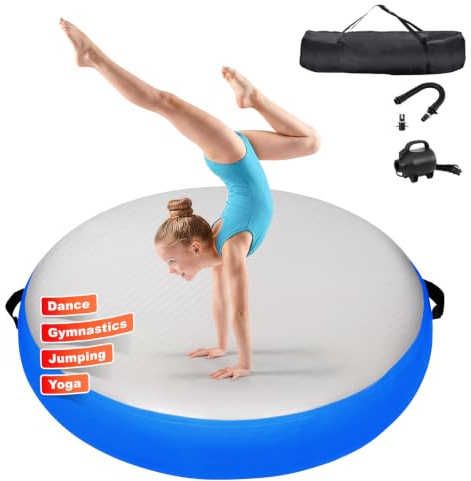 KIKILIVE Matte Airspot, rundes Luftkissen 20 cm hoch, Durchmesser 100/140 cm, mit 600W Pumpe und Reparatur-Set, für Yoga/Cheerleading/Fitness/Training