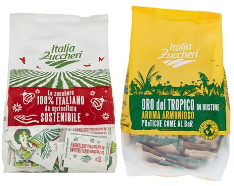 Kit Zucchero Bianco e di Canna – Bustine Monodose 5g – 400 Pz – 2kg – Italia Zuccheri – Per Caffè, Bar, Ufficio, Casa, Horeca