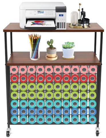 DOPBENT Vinyl-Rollenhalter Bastelwagen, Rollbarer Aufbewahrungswagen mit 70 Vinylrollen Halterungen, Bastel-Organizer und Aufbewahrung für Bastelraum (Schwarz)