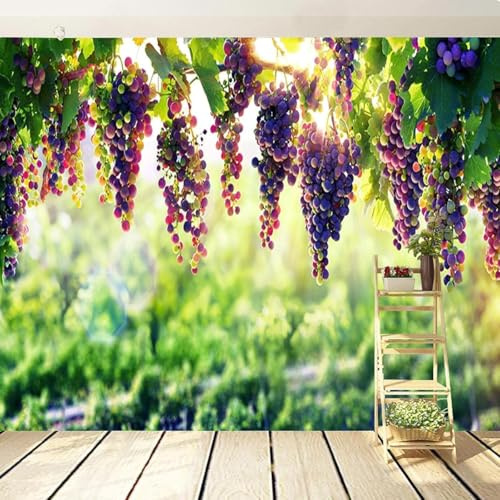 XLMING Cube Soleil Fruits Violets Raisins Papier Peint 3D Soie Texturée Haut De Gamme Salon Canapé Chambre À Coucher Salle Manger Murale-150cm×105cm