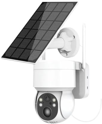 CSDASW Telecamera solare esterna 1080P HD PIR Rilevamento umano Telecamere di sorveglianza wireless IP PTZ con pannello solare 7800mAh(WIFI Cam 32GB Card)