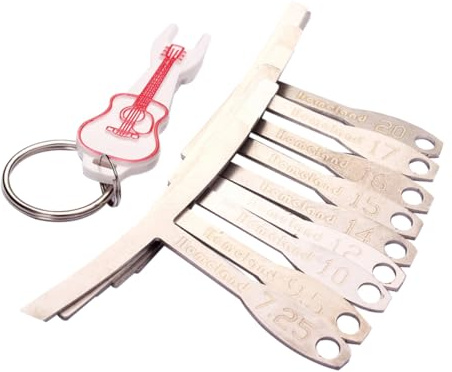 HANABASS 9 piezas Kit de Galgas Metálicas para Radio de Diapasón Herramienta Luthier para Puente Guitarras Acústicas Eléctricas y Bajos Incluye Llavero Color Aleatorio Color Aleatorio