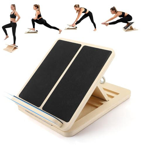 Professional 3-in-1 Wooden Slant Board: Adjustable Calf Stretcher, Balance Board & Squat Wedge with Non-Slip Surface, 5 Angles, Portable Design for Ankle/Heel/Feet Stretching (4-Level)