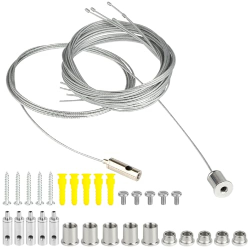 zhufubao Set di 5 ganci per corda, 1,5 mm x 2 m, per appendere la fune metallica, per pannello LED, soffitto, foto di fissaggio