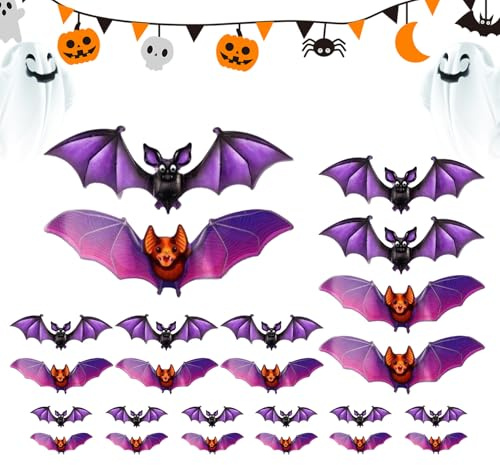 Autocollants Chauves-Souris Halloween | 24 Pièces Autocollants 3D Effrayants | Décorations Maison pour Fête Chambre Salle de Classe Anniversaire | Fête Anniversaire Vacances Cadeau