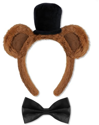 HOWAF Bärenkostüm, Bärenohren Haarreif Bär Haarschmuck & Fliege für Bär Kostüm, Halloween Fasching Karneval Kostüm, Faschingskostüm