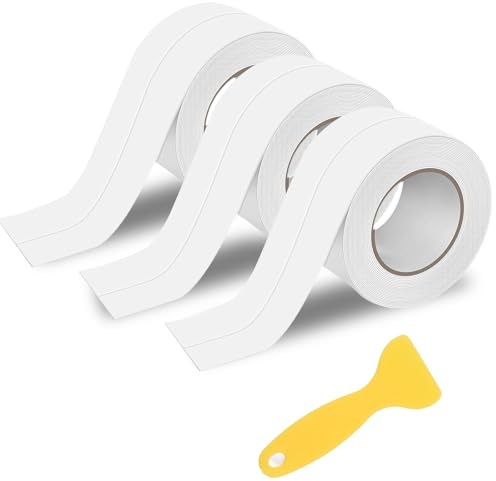 XIANJIA 3 Rollen Dichtungsband Selbstklebend Weichsockelleiste | Selbstklebend Weiß für Küche Badezimmer Toilette Wandecke Wasserdicht Anti-Schimmel (38 mm x 3,2 m)