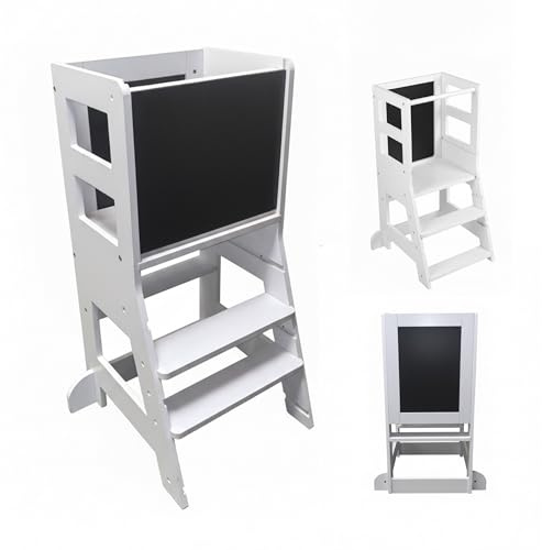 Relaxdays Torre di apprendimento con Lavagna, da 1 Anno, 2 gradini, HxLxP: 86 x 40 x 44 cm, Bianco