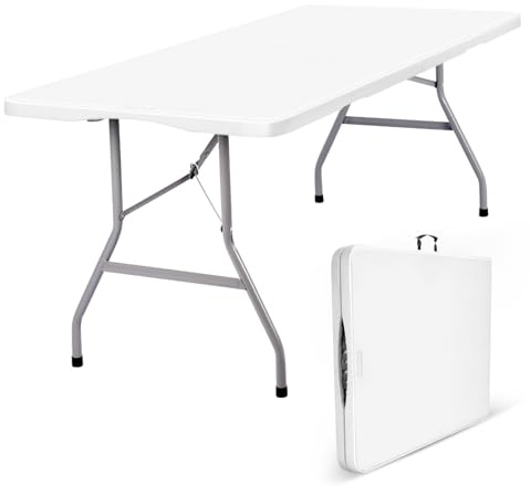 Byliable 180cm Folding Table with Carry Handle, Heavy Duty, White