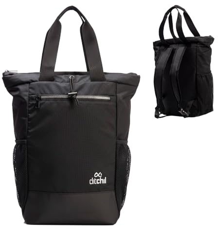 DITCHIL Mochila Gimnasio, Gym Mujer, Mochila Urbana 2 en 1 Convertible en Tote Bag, Bolsa Deportiva de Nylon Resistente para Deporte, Fitness y Uso Diario (Negro)