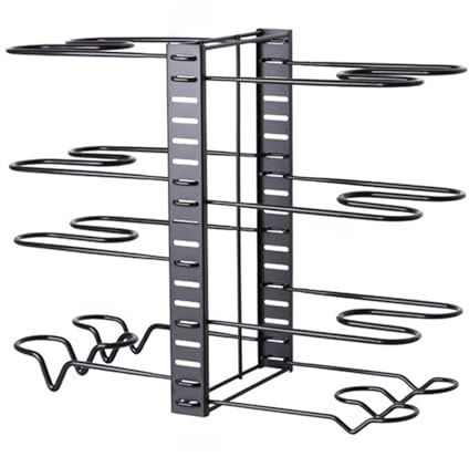 YOPOTIKA Organizador de ollas y sartenes con 8 niveles, soporte ajustable para hasta 8 ollas y sartenes, organizador para armarios de cocina, 48 x 20,5 x 38 cm