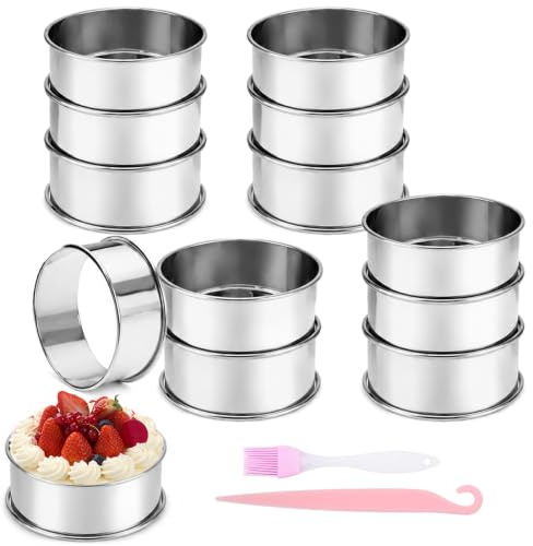 yolzhxe 12 stycken Ø 6 cm rostfritt stål crumpet ringar, dubbla rullade dessertringar rund tårtring små äggringar lätt att deforma, lätt att rengöra för muffins, pannkakor, omeletter, tårta, mousse