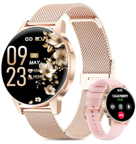 SLOKSFil Smartwatch Damen, 1,27 HD Touch Display Rund, Schrittzähler mit Telefonfunktion, 24H Pulsuhr Schlafmonitor, 100+ Sportmodi Fitness Tracker für Android & iPhone (Rose Gold)