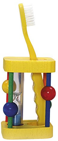 Hess Holzspielzeug 14533 - Porta Cepillo de Dientes de Madera, con Reloj de Arena Giratorio con Arena de Colores, para niños, Hecho a Mano, en 4 Colores Diferentes, para Uso Diario
