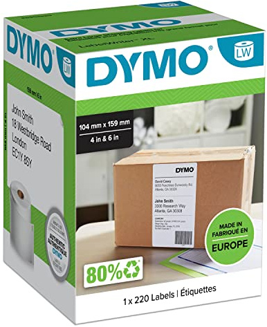 Dymo 104 mm x 159 mm LW Extra Large Shipping Labels for LabelWriter 4 XL Label Maker, Roll of 220, Authentic, Black Print on White