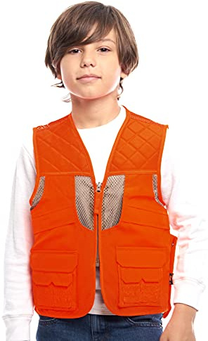 TrailCrest by Treel Kid's Upland Deluxe Blaze Orange Safety Front Loader High Visibility Vest, XS