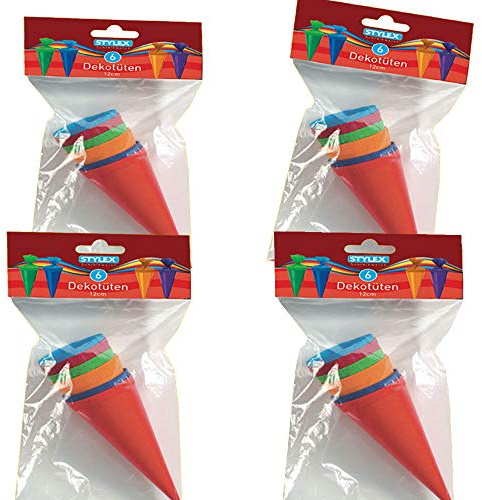 24 Kleine Schultüten Deko bunt Höhe 12 cm oberer Durchmesser 4 cm