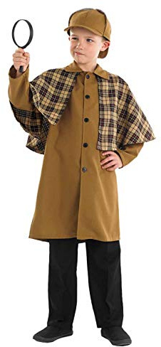 Fun Shack Viktorianisk Detektivdräkt för Barn, Pojkdräkt med Rutig Cape och Deerstalker-hatt, Rolig Utklädnad, M