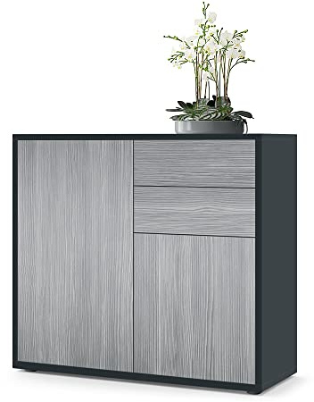 Vladon Sideboard Ben, Made in Germany, Kommode mit 2 Türen und 2 Schubladen, Schwarz matt/Avola-Anthrazit (79 x 74 x 36 cm)