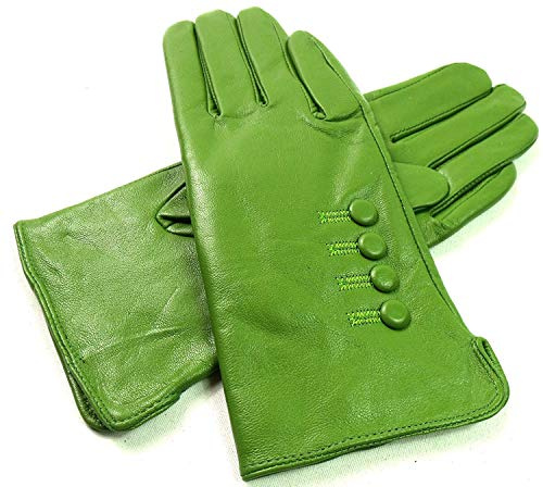 Damen Premium Qualität Original Superweich Leder Handschuhe Kunstpelz Futter Winter Alltag Warm - Leuchtend Grün, L