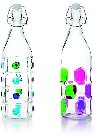 IBILI - Bouteille Décorée, 1 L, Verre, Réutilisable, Modèle Aléatoire