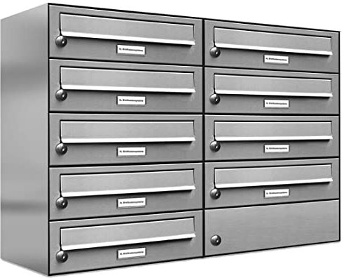 AL Briefkastensysteme 9er Briefkastenanlage, V2A Edelstahl, Premium Briefkasten DIN A4, 9 Fach Postkasten modern Aufputz