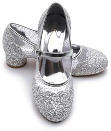 ELSA & ANNA Chaussures de Princesse pour Filles - Chaussures Reine des Neige à Talons de 3cm - Chaussures de Déguisement Scintillantes pour Fêtes et Anniversaires - SIL12, Argent, Taille 28