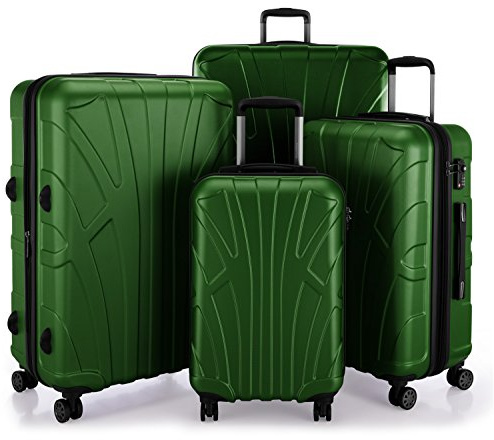 SUITLINE - Juego de 4 Piezas (55 cm, 66 cm, 76 cm, 85 cm), Maleta rígida giratoria, Trolley, TSA, 4 rudeas, Verde
