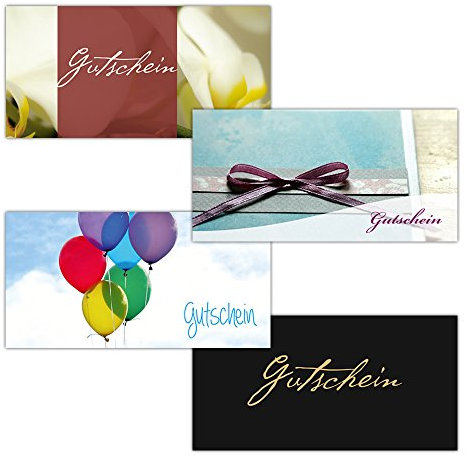 12 Gutscheine Gutscheinkarten Geschenkgutscheine – edel neutral 4 Motive im Mix