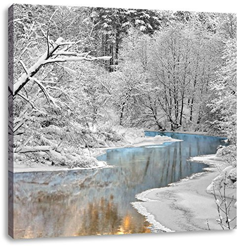 Pixxprint Atemberaubende Winterlandschaft, Größe: 60x60, Leinwandbild Quadratisch, Wandbild, Kunstdruck, fertig bespannt