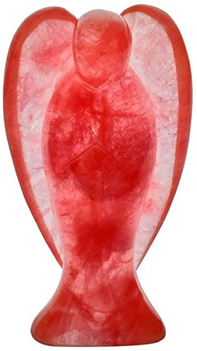 mookaitedecor Edelstein Schutzengel Handgeschnitzter Glücksbringer | Kirschquarz Engel Figur Deko, Heilstein Taschenengel zum Mitnehmen Statue für Wohlstand Glück Talisman,70-75 mm Hoch