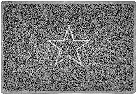 Nicoman Estrella - Felpudo Logotipo en Relieve Rizos de Vinilo Entrada Bienvenido Lavable Alfombra - (Úselo Solo en Exteriores), Grande (90x60cm), Gris