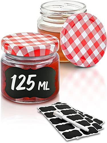 Praknu 25 Marmeladengläser Klein 125ml - Mit Etiketten & Stift - Luftdicht - Spülmaschinenfest - Ideal zum Verschenken