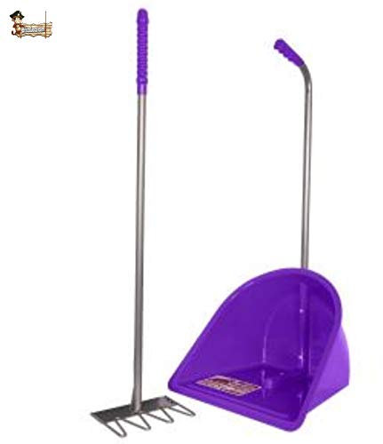 BricoLoco Recogedor rastrillo jardín. Recogehojas, césped cortado, frutos suelo, excrementos, arena gatos. Gran capacidad. Con rastrillo. Ligero. Mango aluminio. Resistente a intemperie. (Morado)