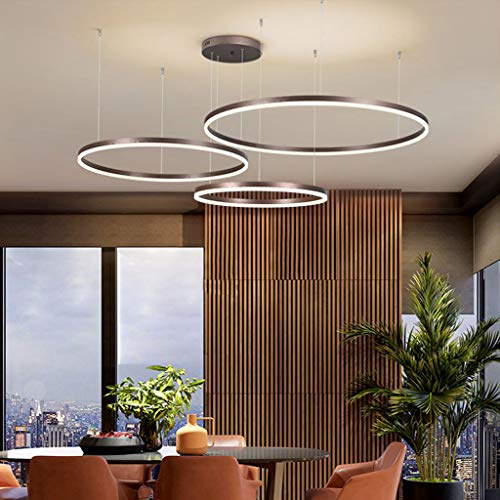 FUMIMID LED Pendellampe Wohnzimmerlampe Pendelleuchte Dimmbar Mit Fernbedienung Kronleuchter Moderne Esstischlampe Aluminium Runde Acryl Beleuchtung Deckenleuchte,Braun,3laps40+60+80cm