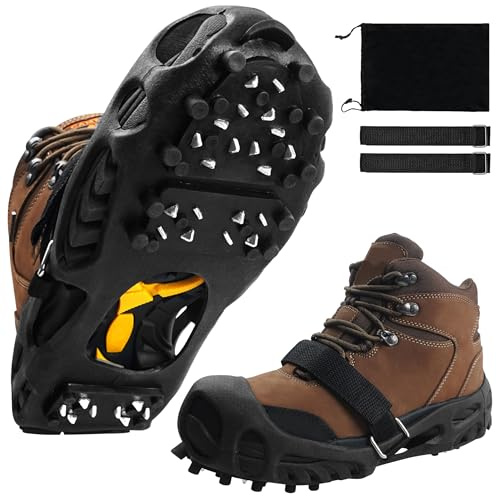 Eisschnee Griffe für Wanderschuhe, 28 Spikes Steigeisen zum Gehen auf Schnee und Eis Traktion Stollen rutschfeste Überschuh Gummi Anti Rutsch Steigeisen Slip-on Stretch Footwear