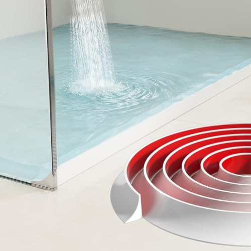 Schwallschutzleiste Dusche Selbstklebend,100CM Weiß Duschdichtung | Duschwasserstop für rahmenlose Duschtür,Silikon Duschschwelle Wassersperre für Dusch boden,Wasserdamm für Bad und Küche