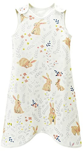 Chilsuessy Baby Sommerschlafsack 0.5 Tog Kinder Sommer Schlafsack Schlafanzug Babyschlafsack Ärmellos für Neugeborene 100% Baumwolle, Süßer Hase, 90cm/Baby Höhe 100-110cm