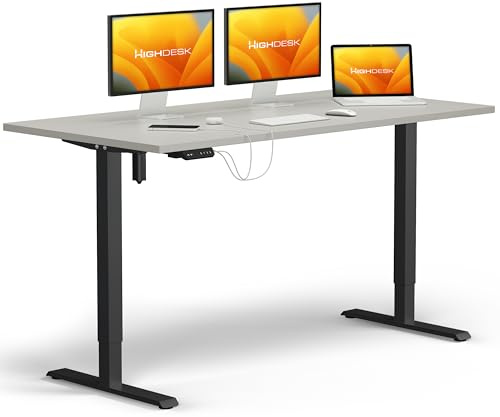 KRIEG HighDesk SMART Höhenverstellbarer Schreibtisch 120 x 80 cm I Schwarz + Grau - Elektrischer Sitz- & Stehtisch mit Tischplatte - Stehschreibtisch Elektrisch Höhenverstellbar