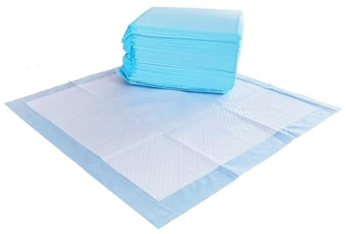 Amazon Basics Lot de 50 Coussinets d’Apprentissage de la propriété pour Chiens - tampons Pipi étanches à 5 Couches, parfumés - 56 x 56 cm, Bleu/Blanc