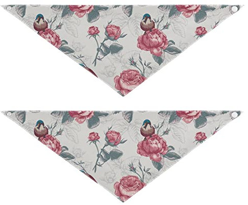2 Stück Hundehalstücher Haustier Bandana Schal Druckknopf Dreieck Lätzchen Halstuch Set Haustier Urlaub Zubehör Dekor für kleine bis große Welpen Hunde Katzen Medium Botanisches Blumenmuster Vintage