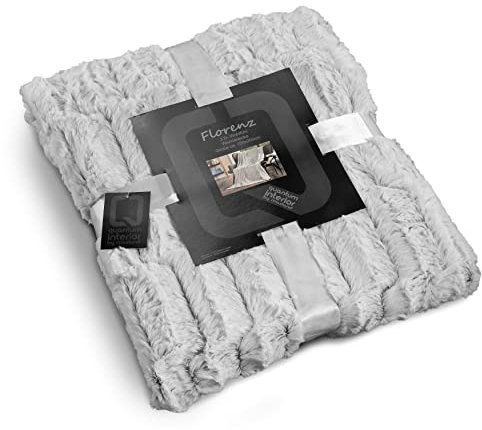 Quantum Interior by Maxland Kuscheldecke 150x200 cm grau-weiß Felloptik Wendedecke, Sofadecke & Wohndecke mit Samt-Rückseite, Tagesdecke für Sofa, Wohnzimmer & Bett