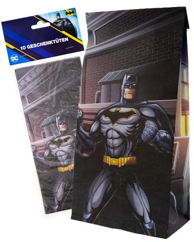 Party Factory `Batman´ 10 Partytüten inklusive Sticker, 10x20x6cm, bunt, Papiertüten für Mitgebsel, Kindergeburtstag