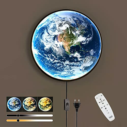 Kinderzimmer Wandleuchte mit Schalter und Stecker LED Erde Wandlampe Dimmbar mit Fernsteuerung Schlafzimmer Deko Erde Licht Kinder Nachtlicht Astronomie Design Kreatives Licht Wandbeleuchtung Modern